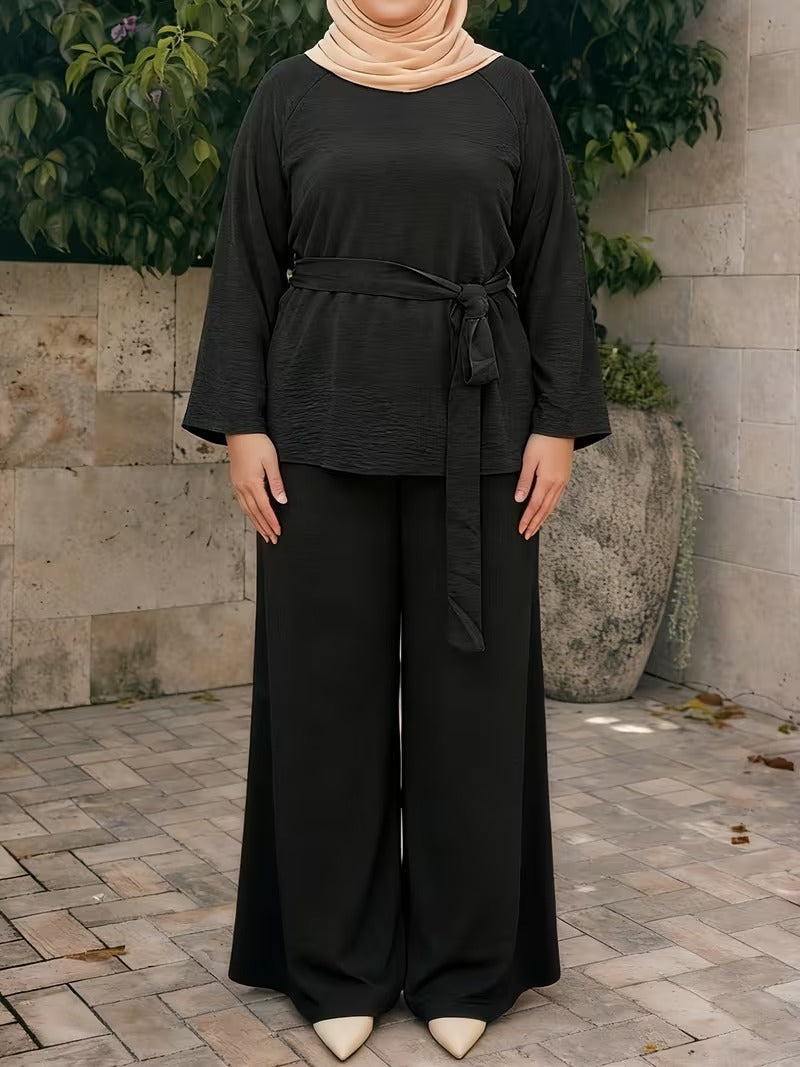 Flared Sleeve Abaya Pants Set