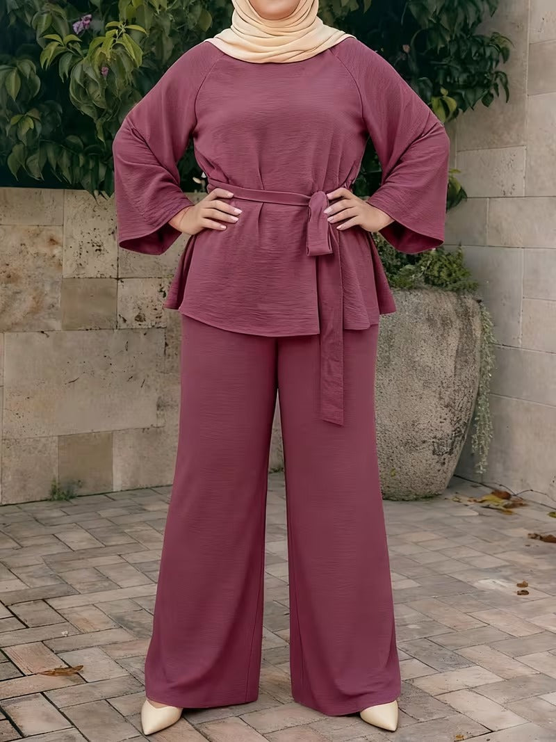 Flared Sleeve Abaya Pants Set