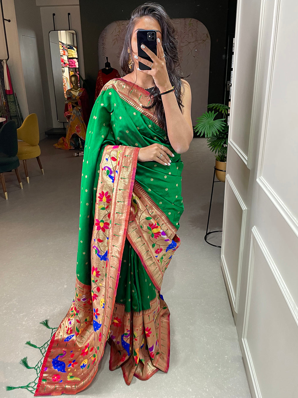 Green Color Weaving Zari Work Jacquard Silk Saree