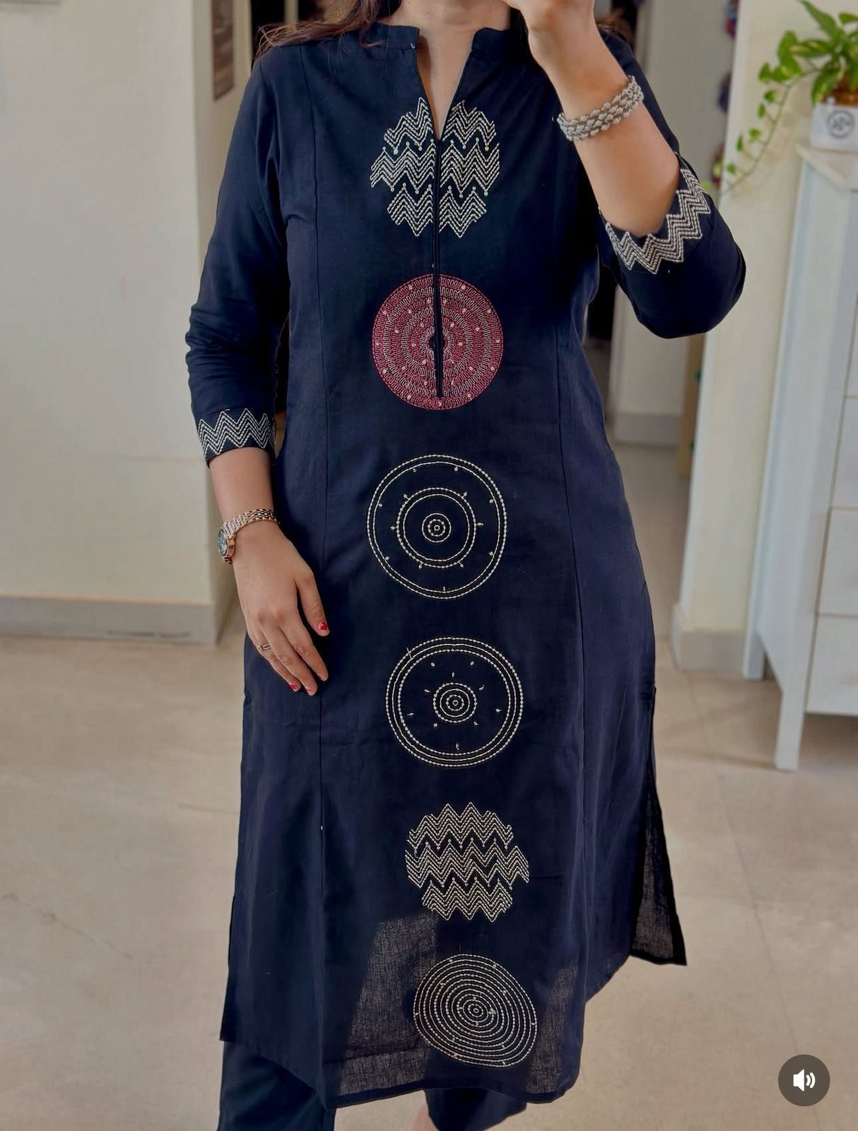 Jaipuri Cotton A-Line Suit Set with Embroidery & Sequins Work