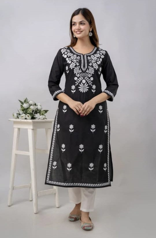 Jaipuri Embroidered Cotton 60x60 Kurta Pant Set (Kurta 45", Pant 37")