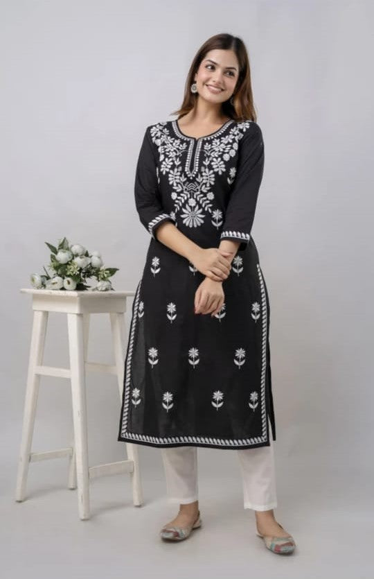 Jaipuri Embroidered Cotton 60x60 Kurta Pant Set (Kurta 45", Pant 37")