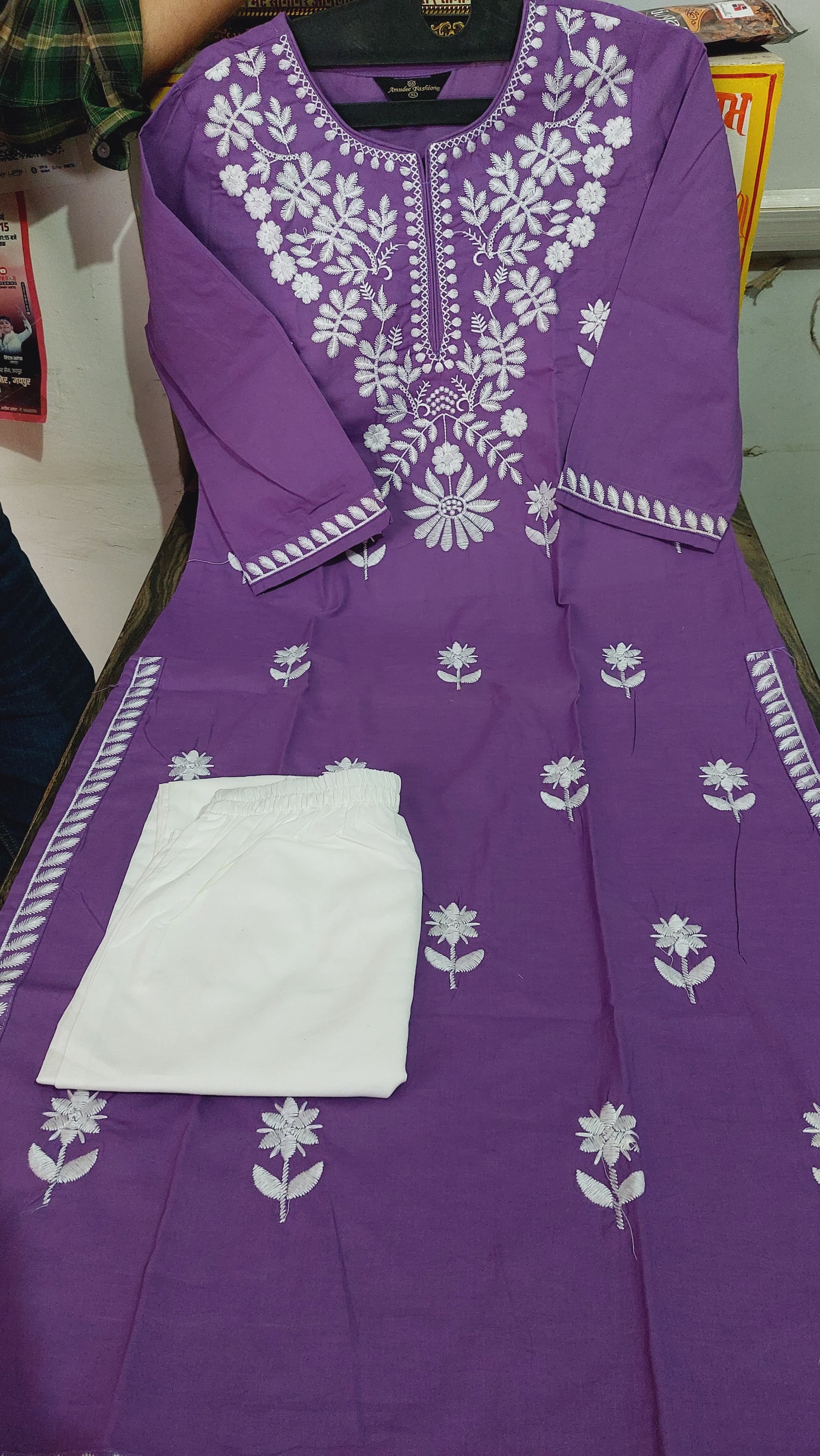 Jaipuri Embroidered Cotton 60x60 Kurta Pant Set (Kurta 45", Pant 37")