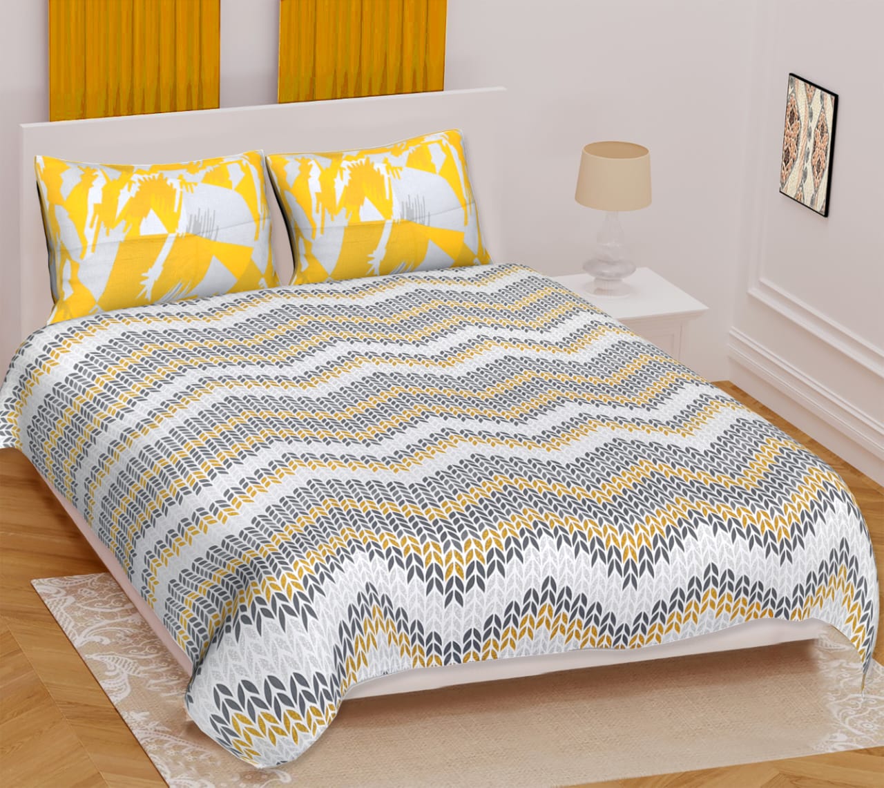 Jaipuri Screen Printed Cotton Double Bed Sheet with 2 Pillow Covers – 90x100 Size