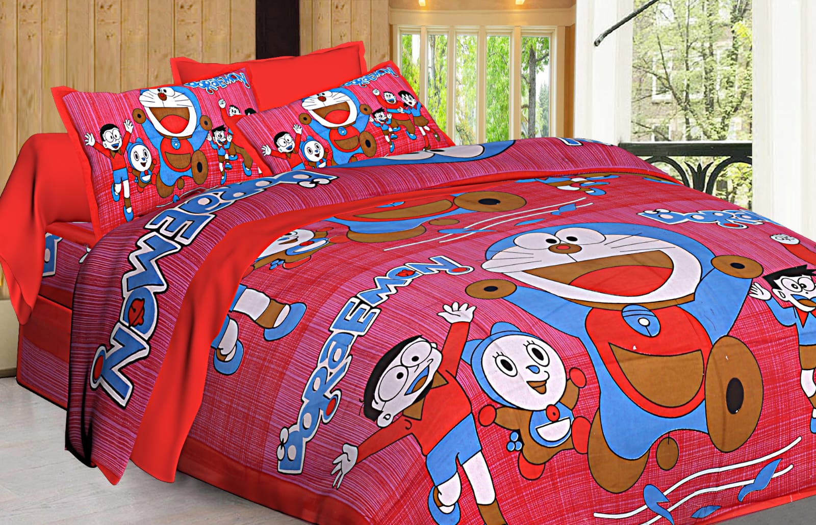 Jaipuri Screen Printed Cotton Double Bed Sheet with 2 Pillow Covers – 90x100 Size