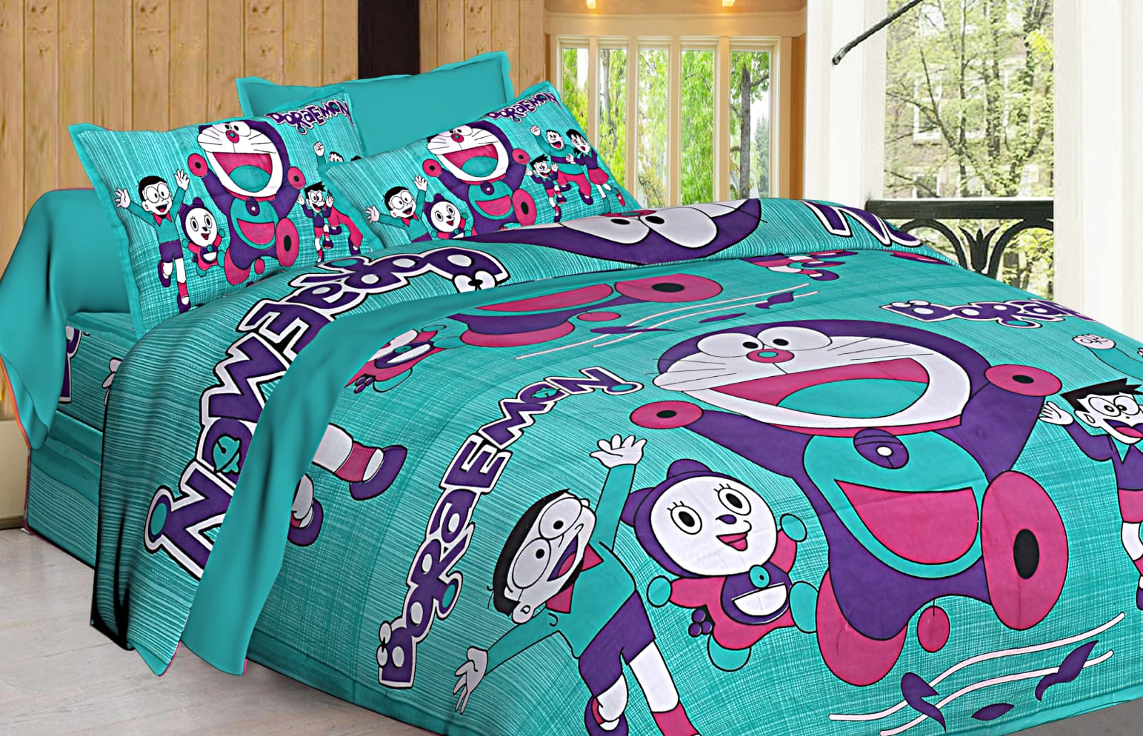 Jaipuri Screen Printed Cotton Double Bed Sheet with 2 Pillow Covers – 90x100 Size