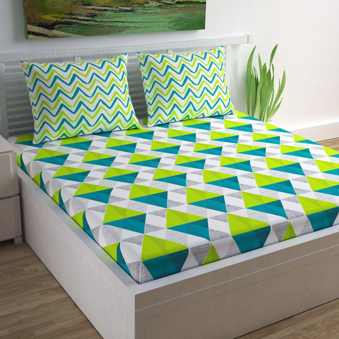Jaipuri Screen Printed Cotton Double Bed Sheet with 2 Pillow Covers – 90x100 Size