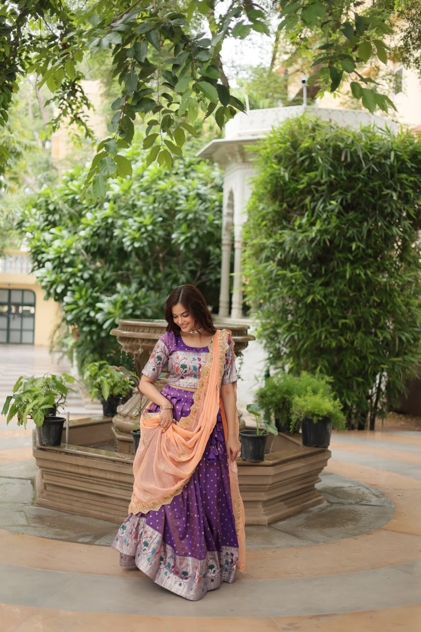 Lavender Jequard Lehenga Choli with Russian Silk Embroidered Dupatta