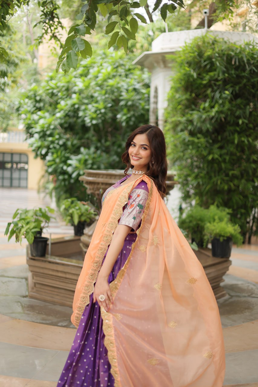 Lavender Jequard Lehenga Choli with Russian Silk Embroidered Dupatta
