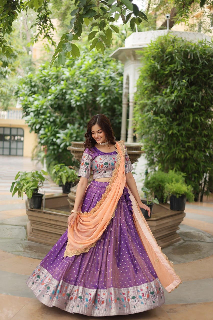 Lavender Jequard Lehenga Choli with Russian Silk Embroidered Dupatta