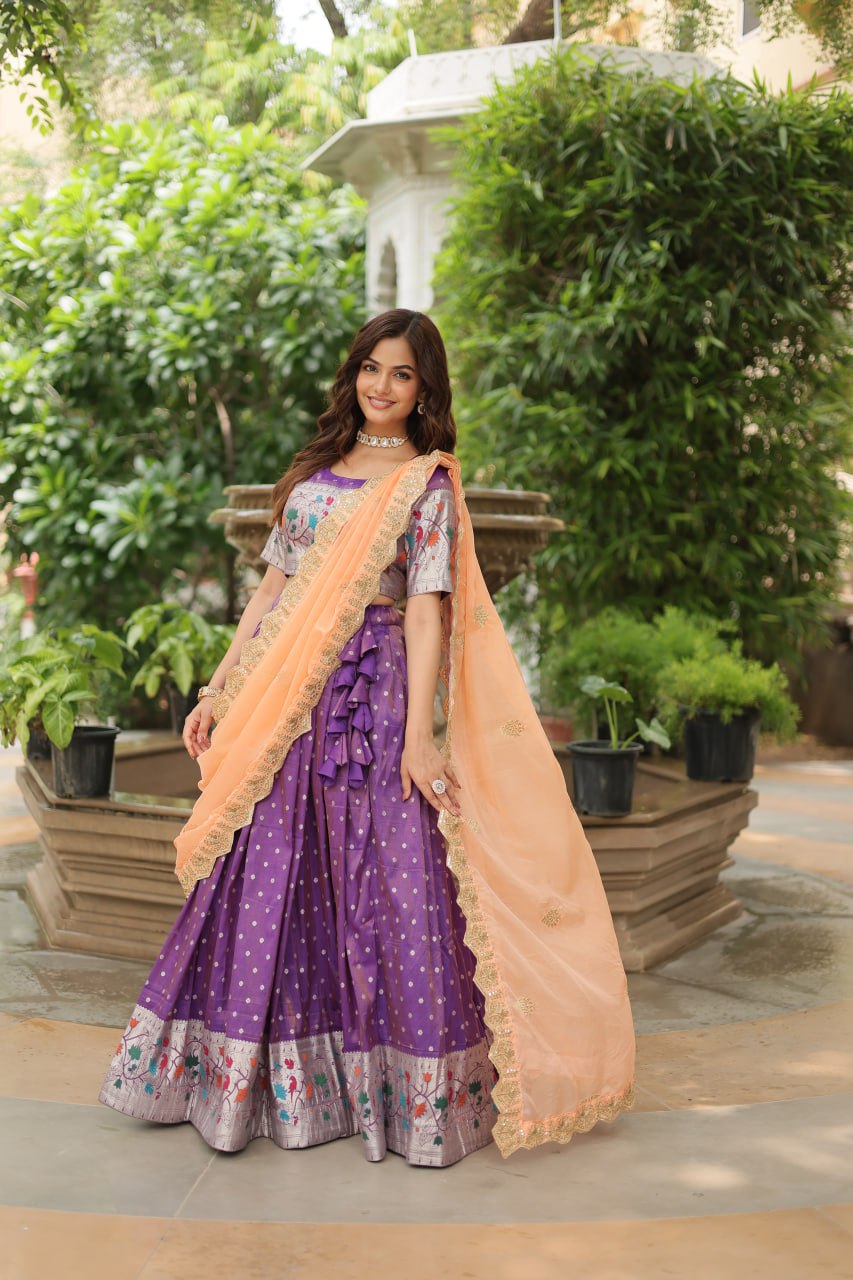Lavender Jequard Lehenga Choli with Russian Silk Embroidered Dupatta