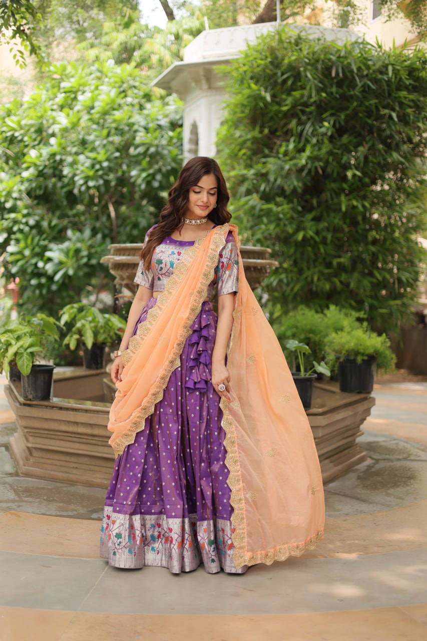 Lavender Jequard Lehenga Choli with Russian Silk Embroidered Dupatta