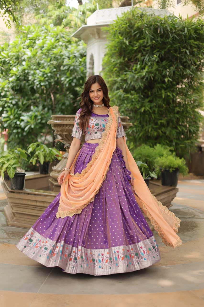 Lavender Jequard Lehenga Choli with Russian Silk Embroidered Dupatta