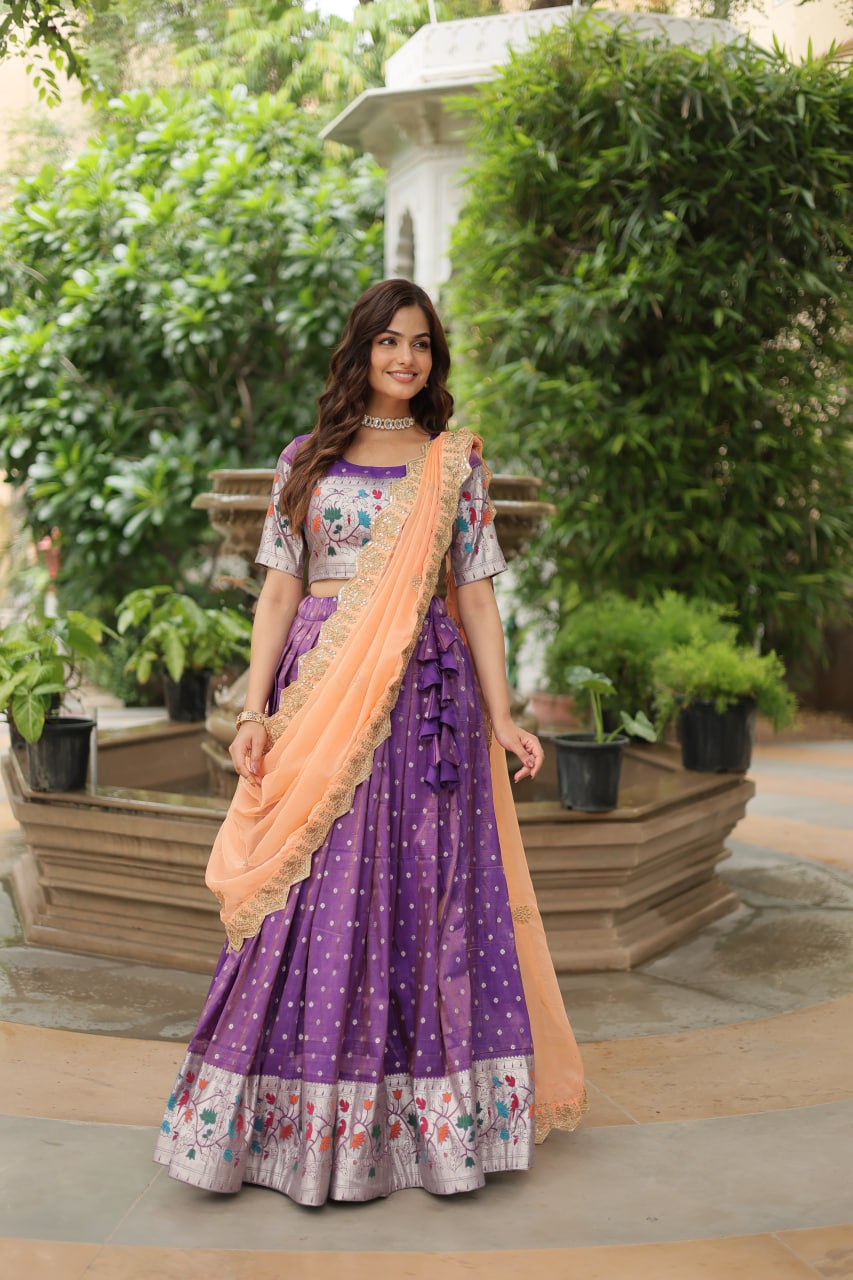 Lavender Jequard Lehenga Choli with Russian Silk Embroidered Dupatta