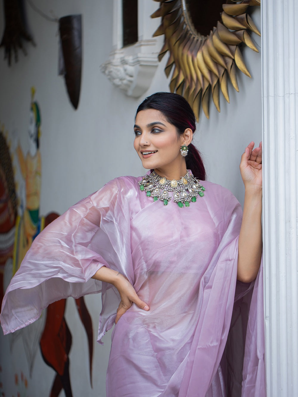 Light Pink Color Pallu Lace Border Jimi Silk Saree