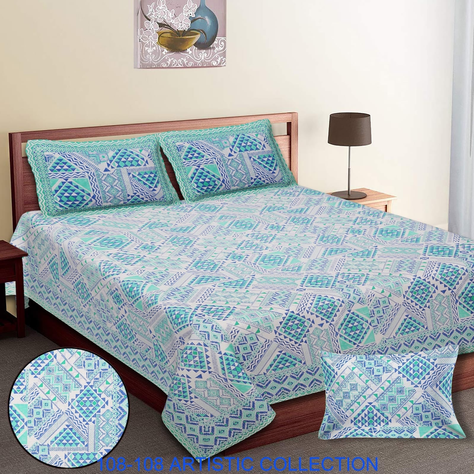 Jumbo Cotton Autoloom Bedsheet with 2 Zipper Pillow Covers – 108x108 Inches