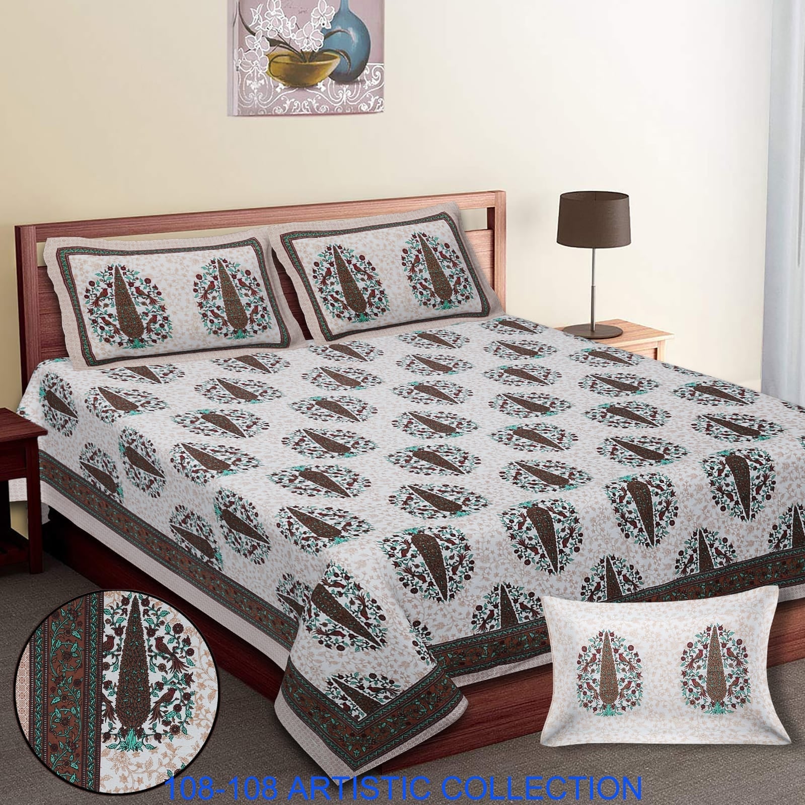 Jumbo Cotton Autoloom Bedsheet with 2 Zipper Pillow Covers – 108x108 Inches