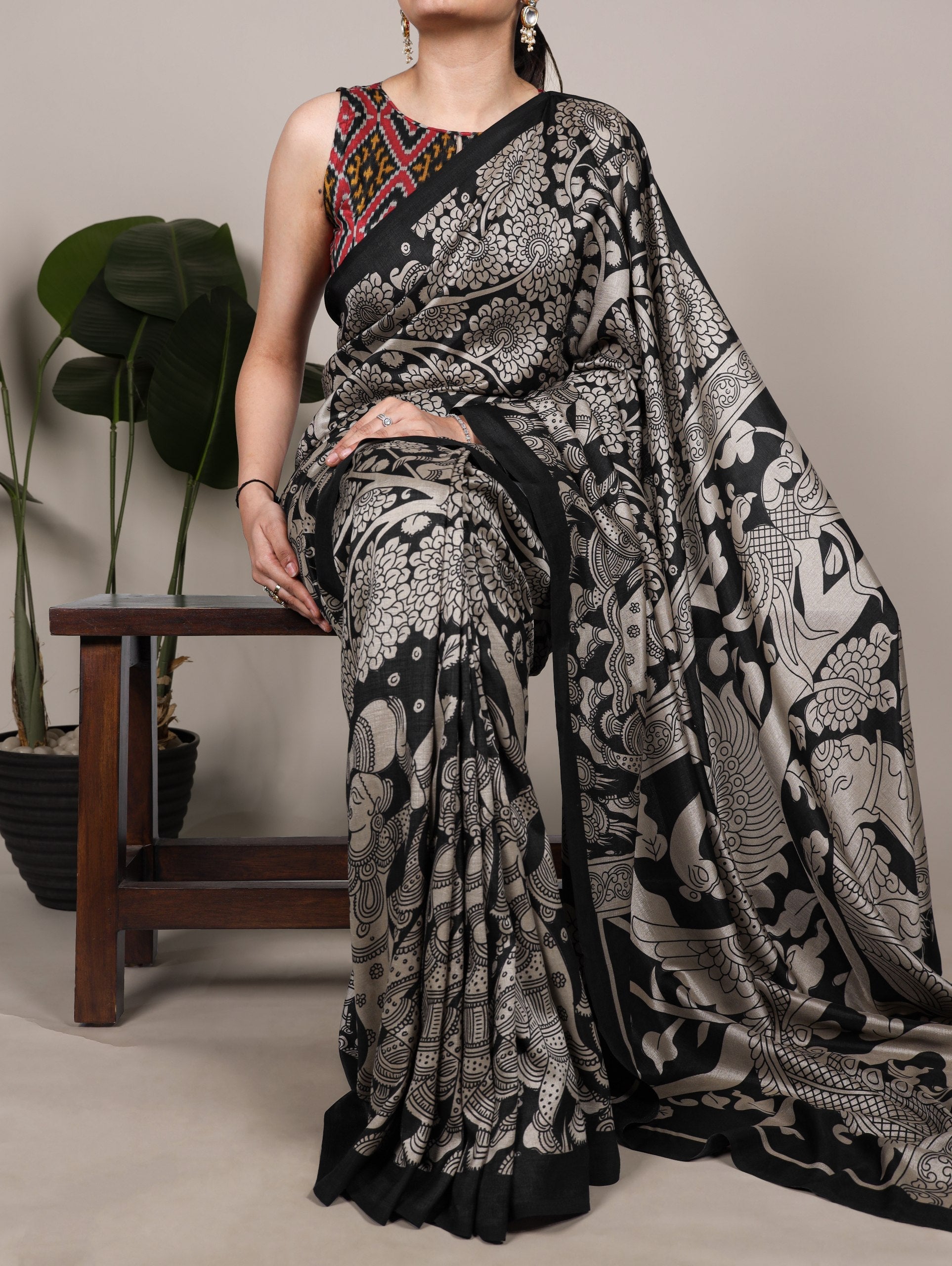 Kalamkari Printed Saree with Blouse
