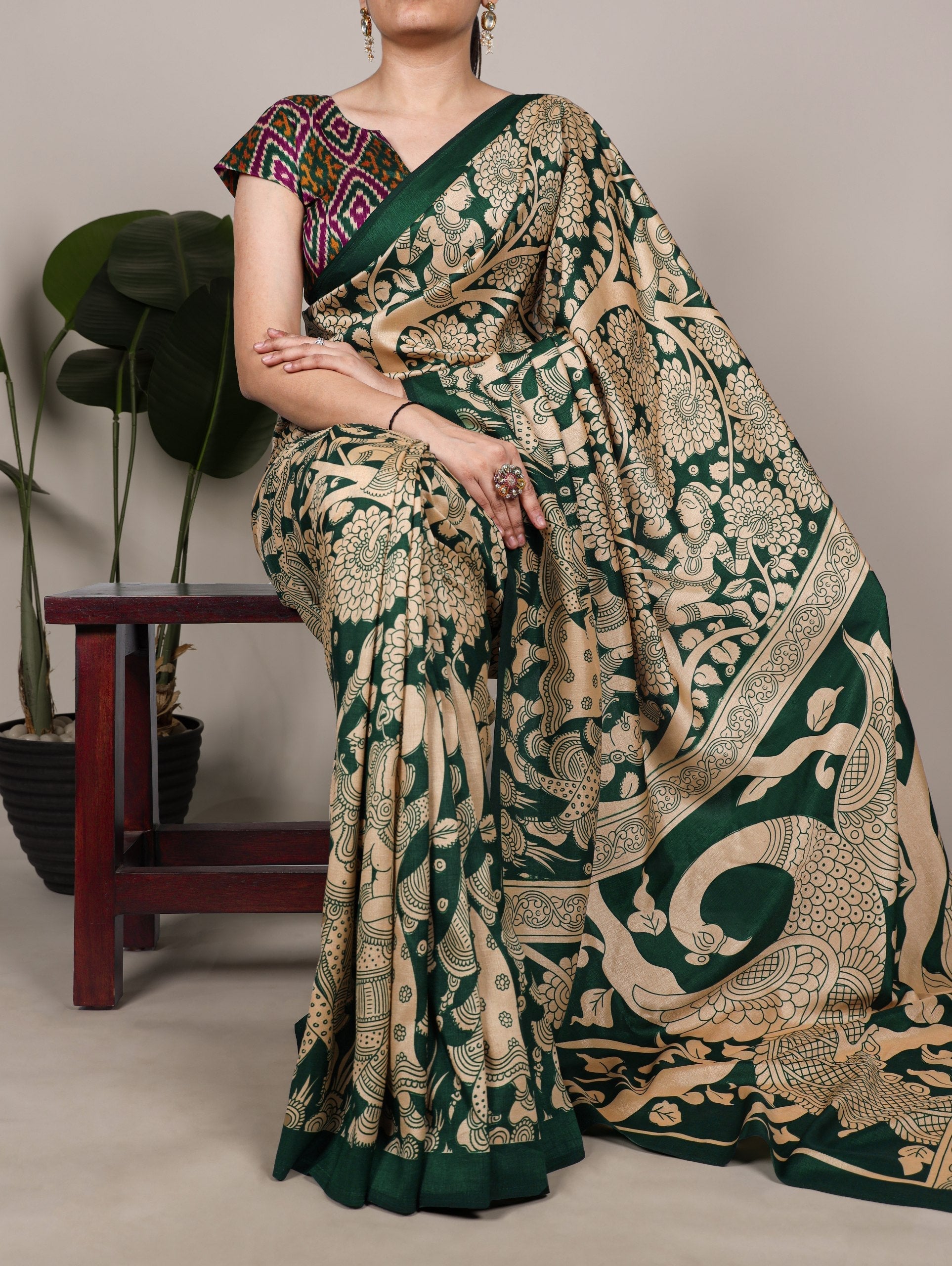 Kalamkari Printed Saree with Blouse