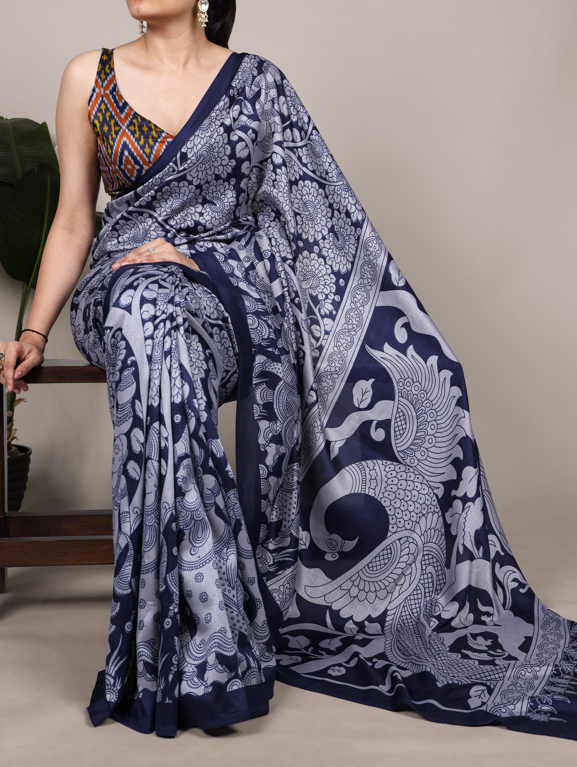 Kalamkari Printed Saree with Blouse