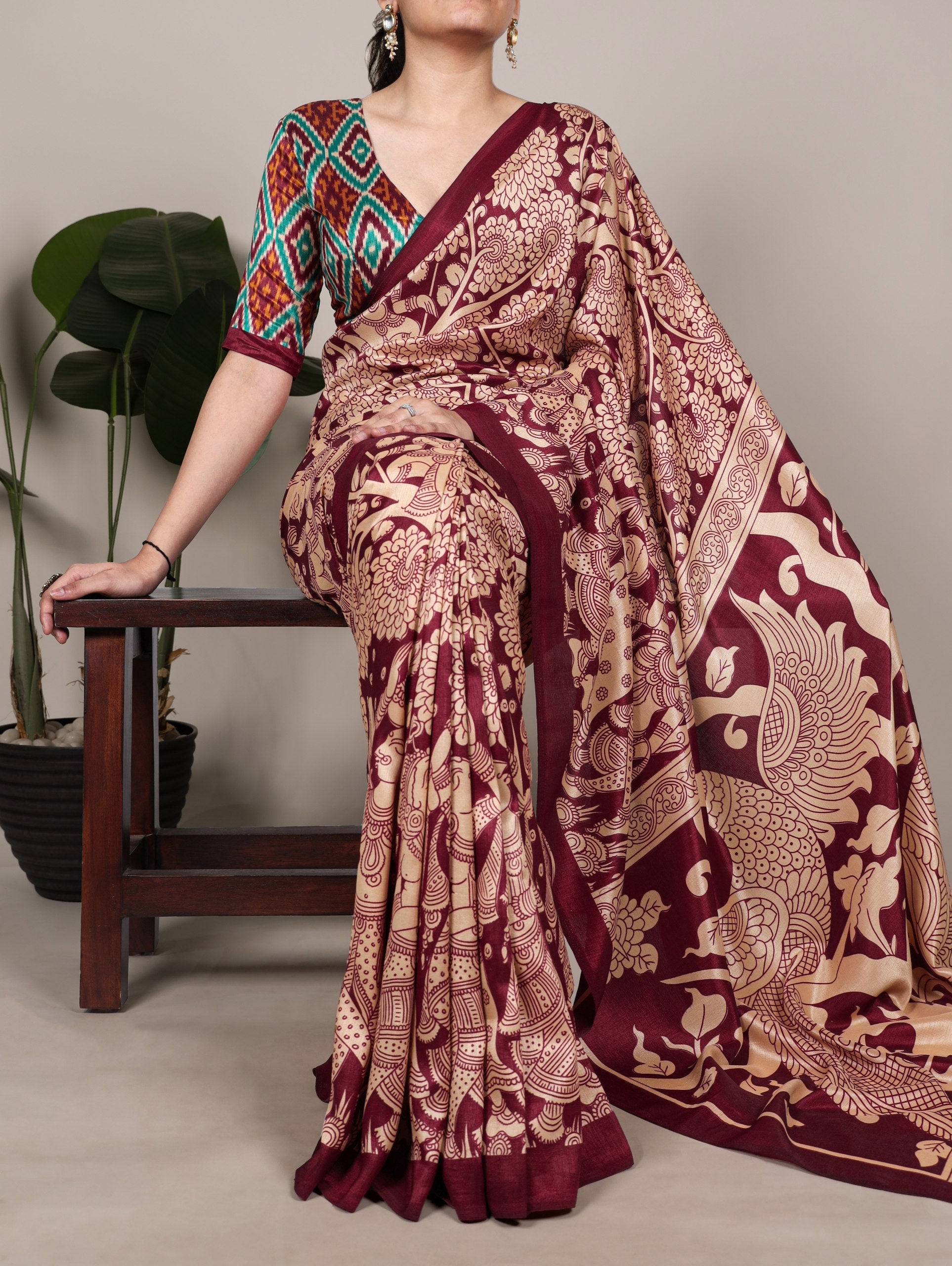 Kalamkari Printed Saree with Blouse