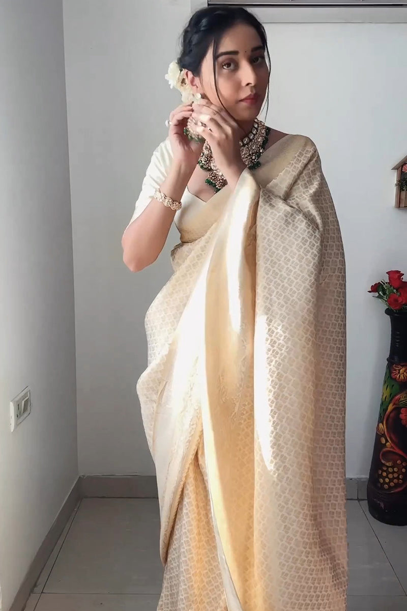 Demesne 1-Minute Ready To Wear Beige Kanjivaram Silk Saree