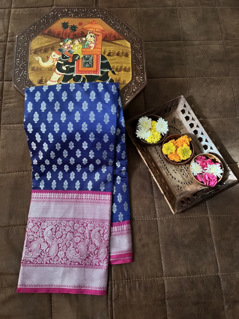Kanjivaram Silk Blue Saree with Zari Weaving Work
