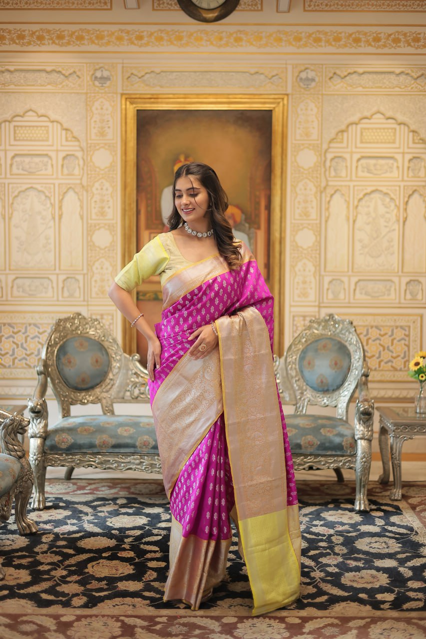 Kanjivaram Silk Pink Saree with Zari Weaving Work