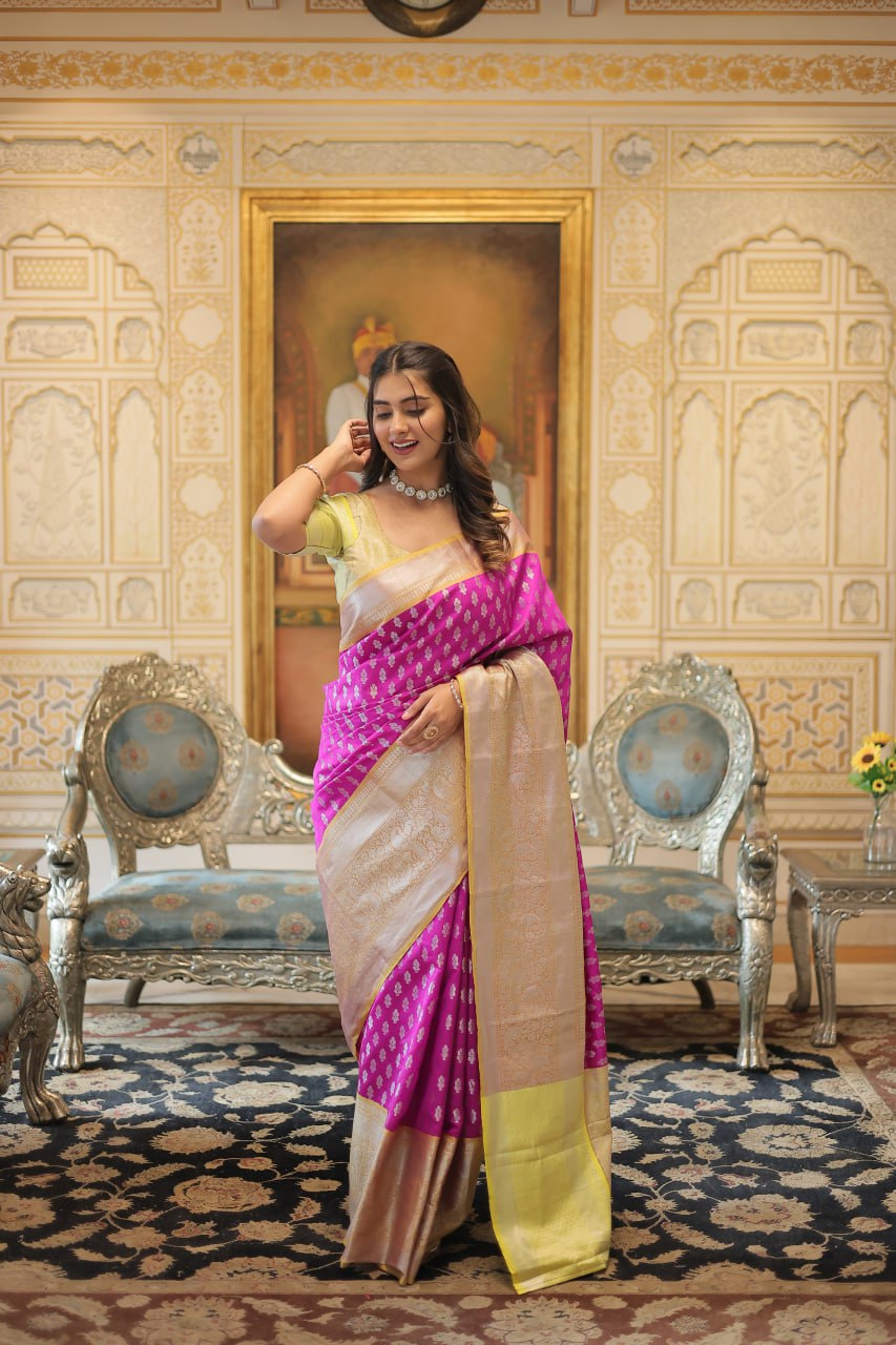 Kanjivaram Silk Pink Saree with Zari Weaving Work