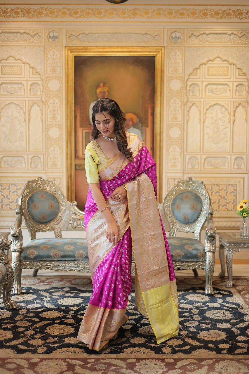 Kanjivaram Silk Pink Saree with Zari Weaving Work
