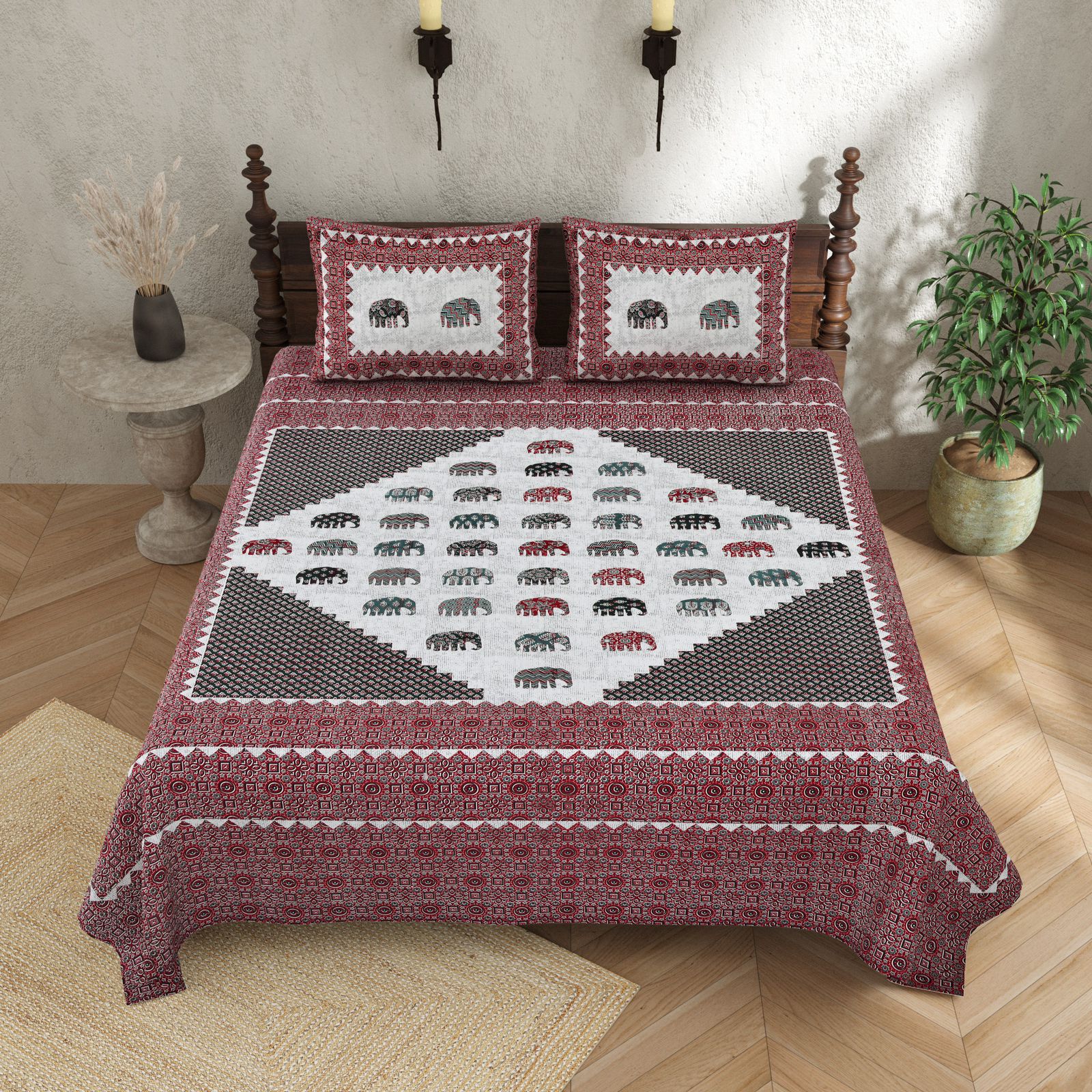 100×108 Cotton King Size Bedsheet with 2 Pillow Covers