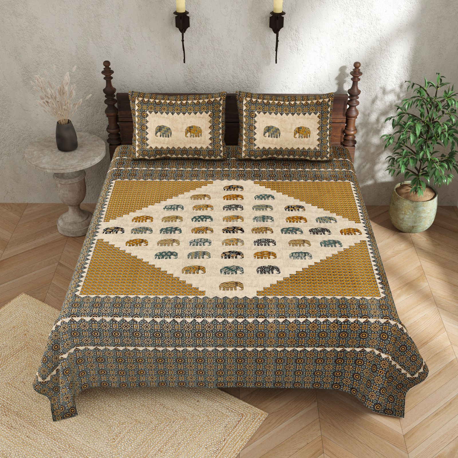 100×108 Cotton King Size Bedsheet with 2 Pillow Covers