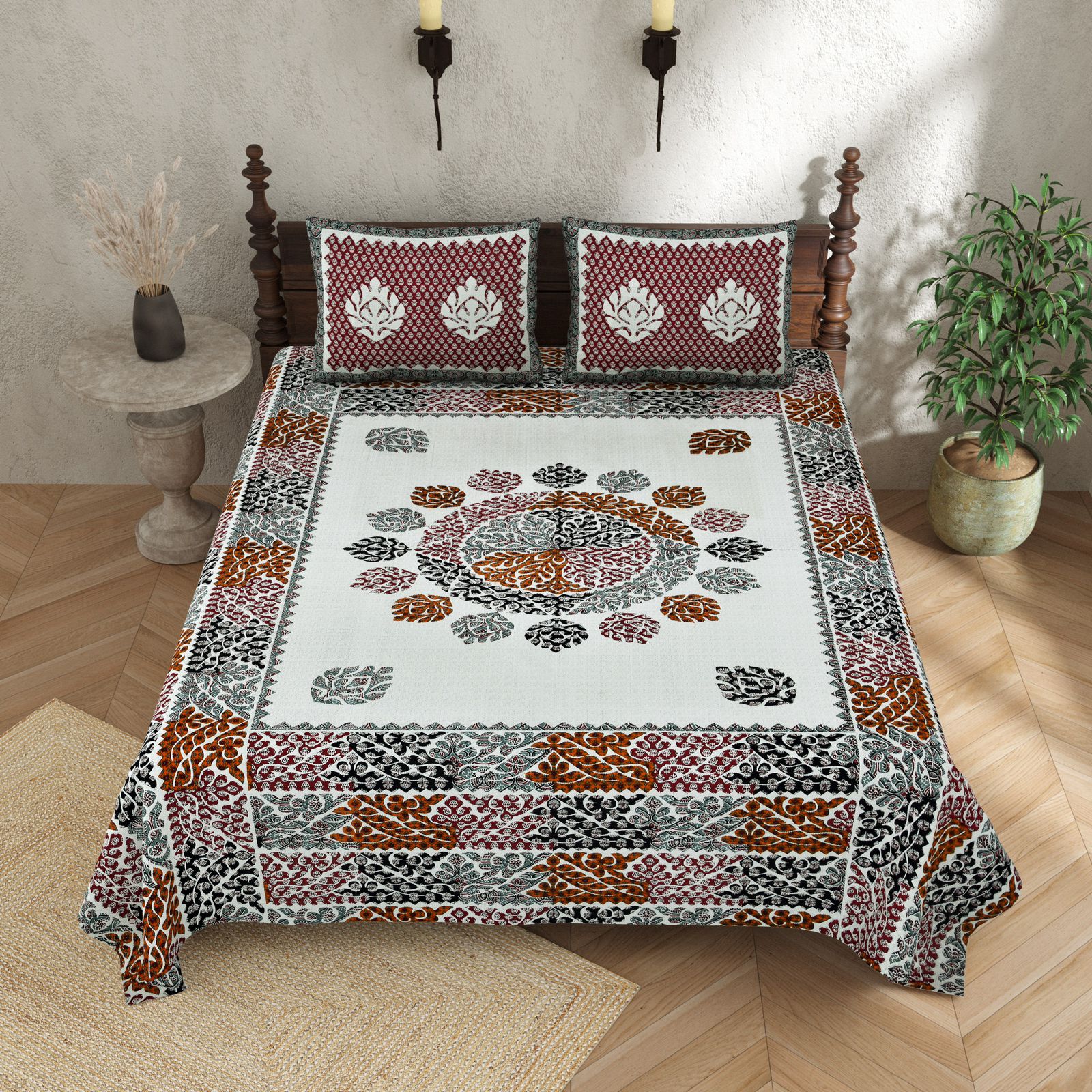 100×108 Cotton King Size Bedsheet with 2 Pillow Covers
