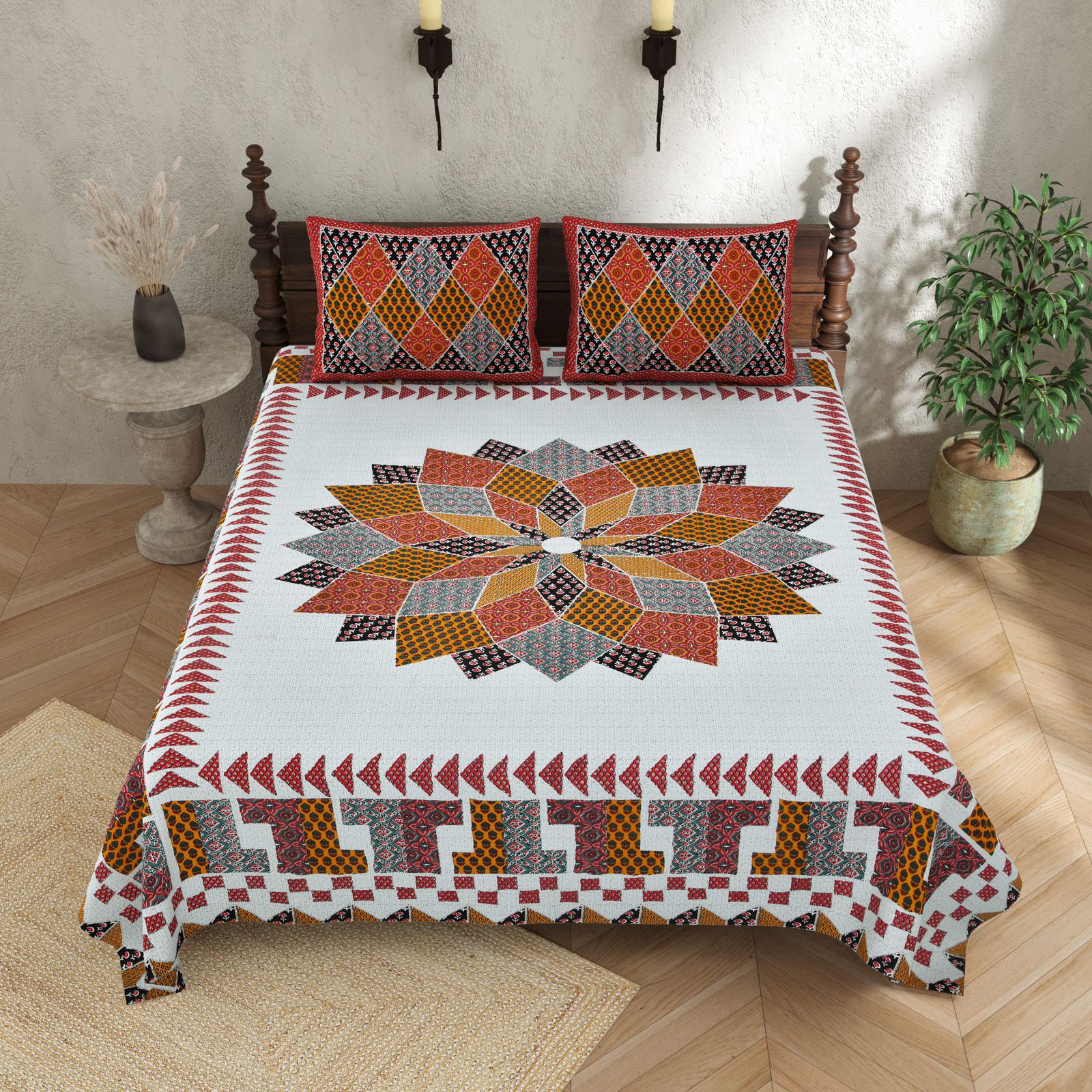 100×108 Cotton King Size Bedsheet with 2 Pillow Covers