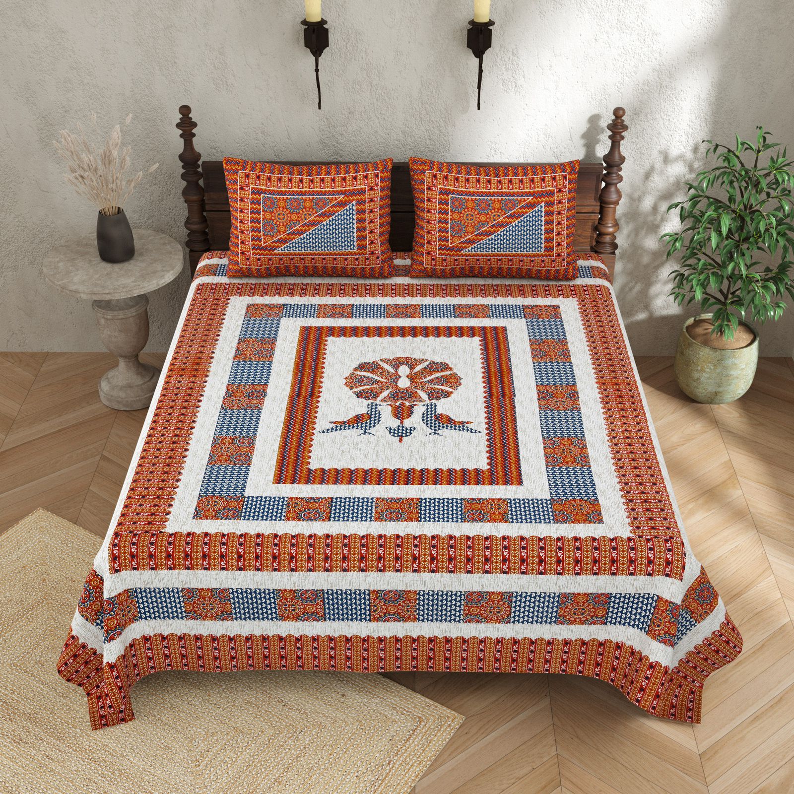 100×108 Cotton King Size Bedsheet with 2 Pillow Covers