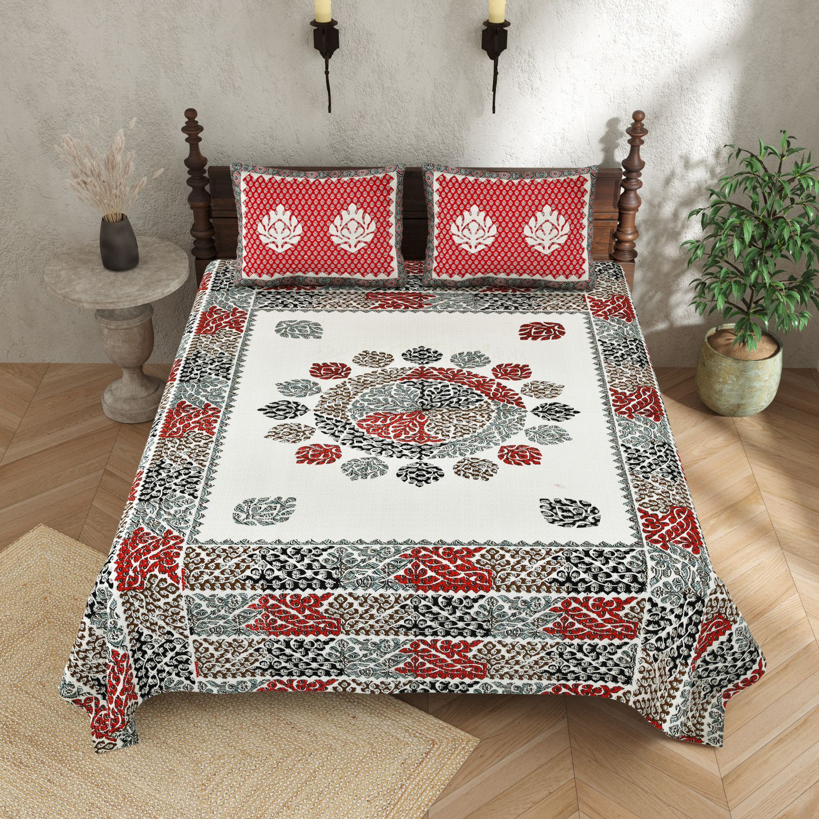 100×108 Cotton King Size Bedsheet with 2 Pillow Covers