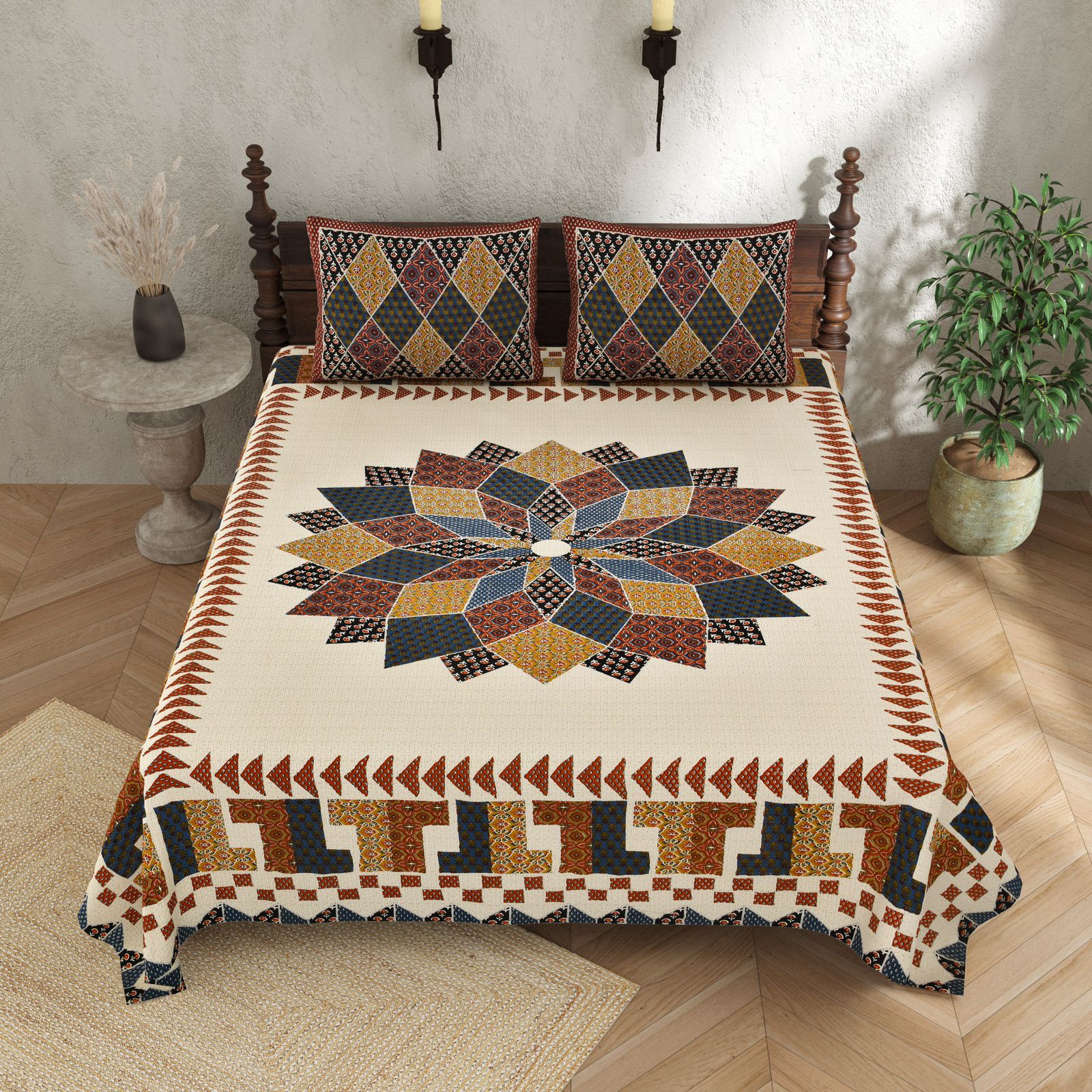 100×108 Cotton King Size Bedsheet with 2 Pillow Covers