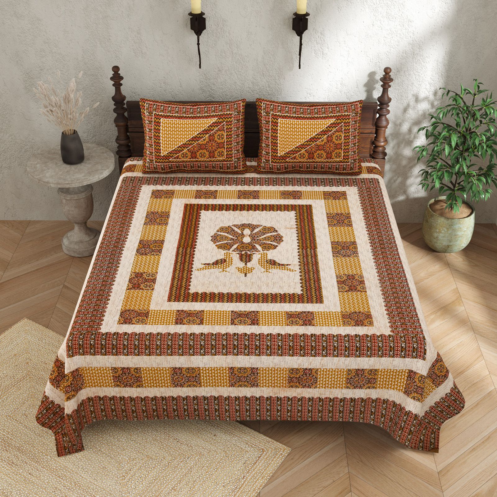 100×108 Cotton King Size Bedsheet with 2 Pillow Covers