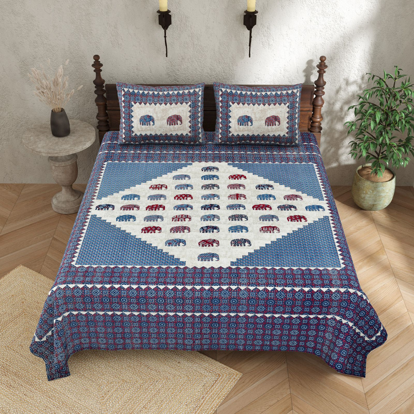 100×108 Cotton King Size Bedsheet with 2 Pillow Covers