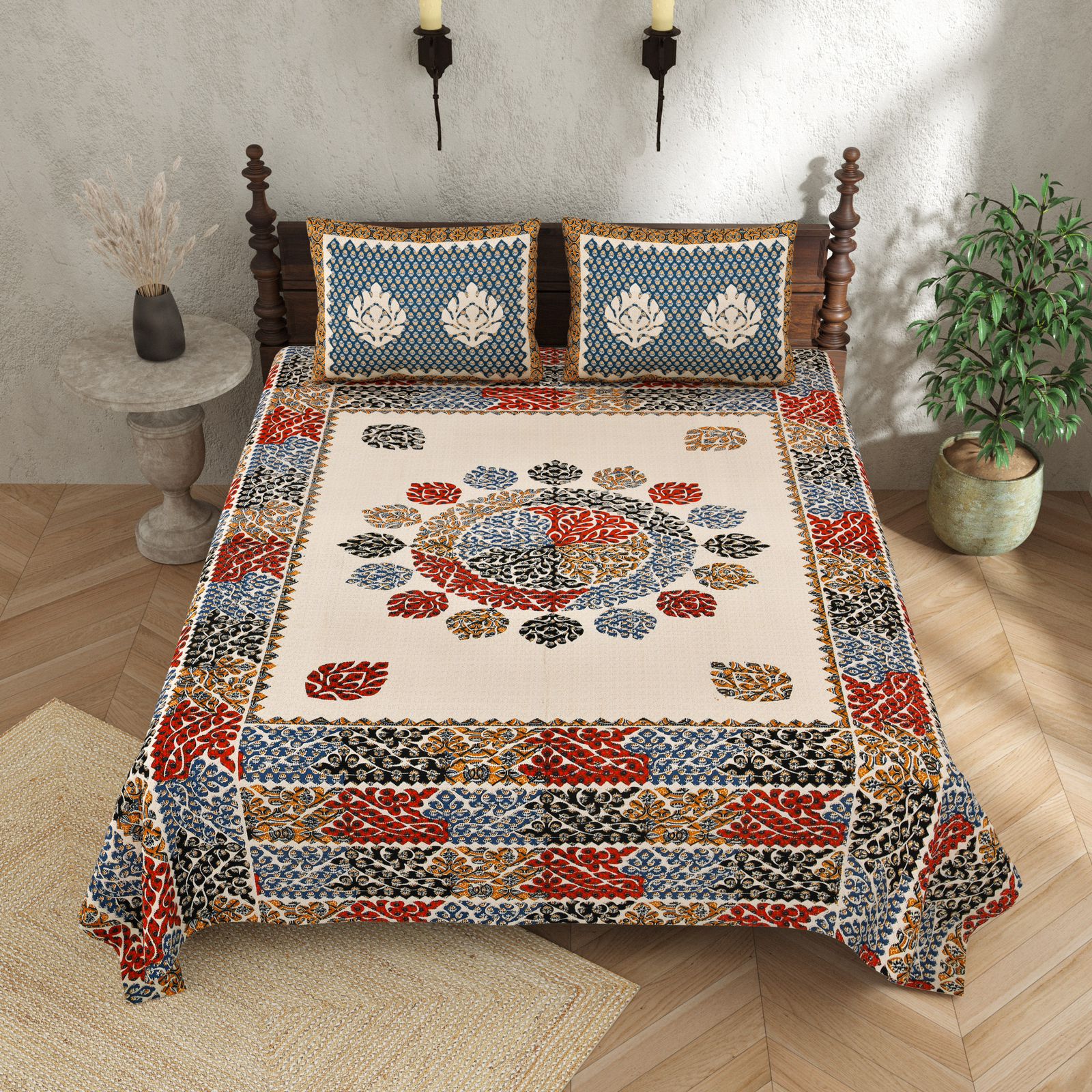 100×108 Cotton King Size Bedsheet with 2 Pillow Covers