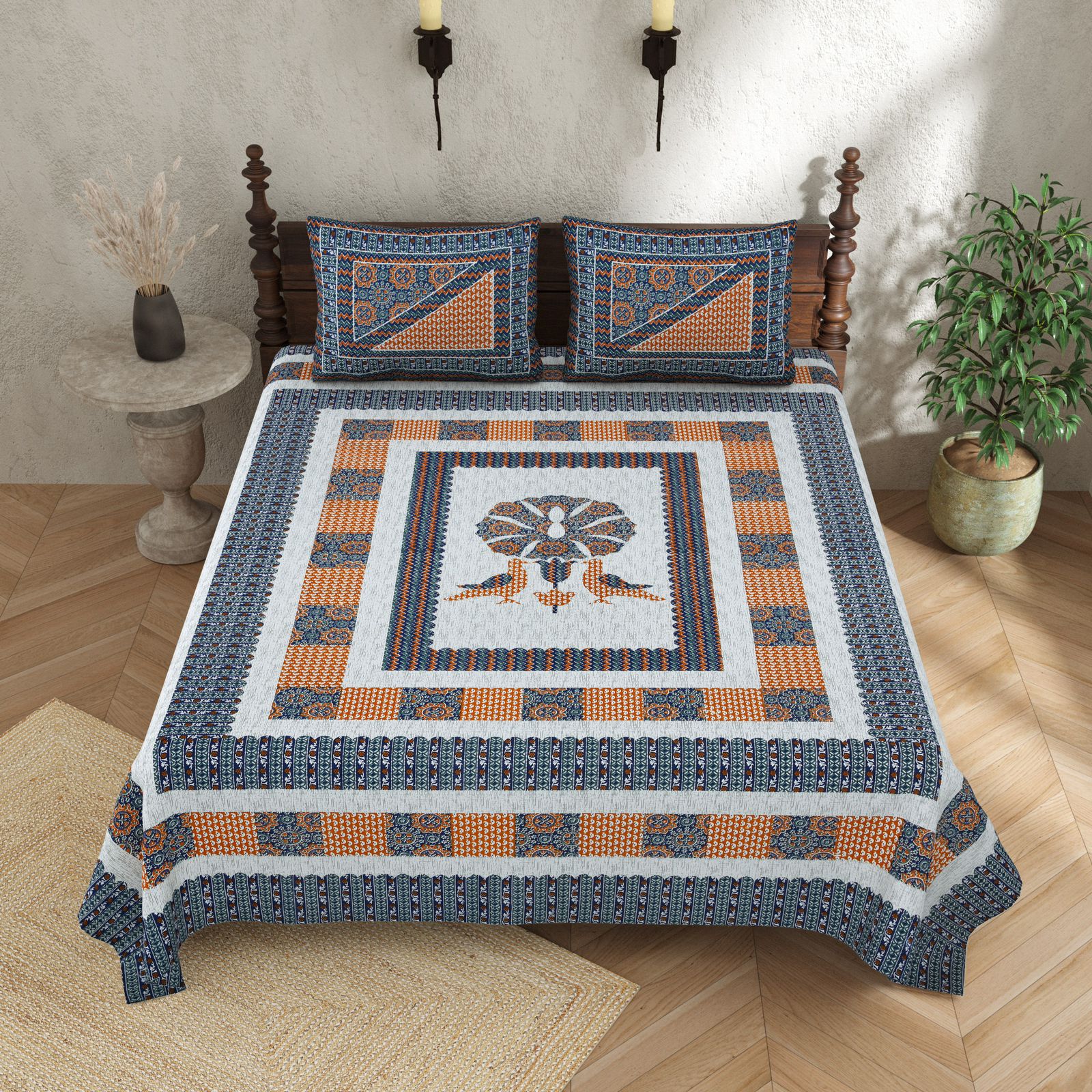 100×108 Cotton King Size Bedsheet with 2 Pillow Covers