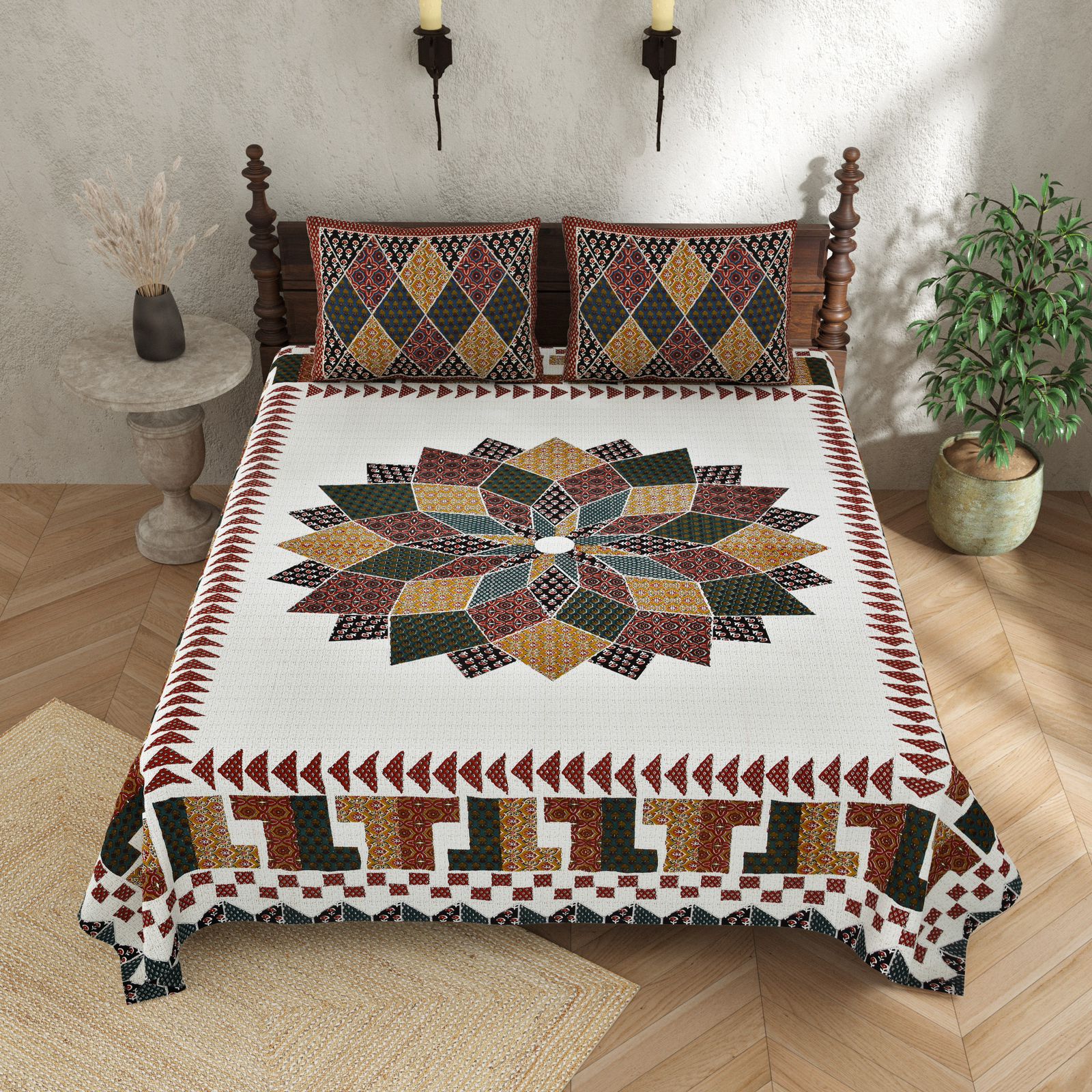 100×108 Cotton King Size Bedsheet with 2 Pillow Covers