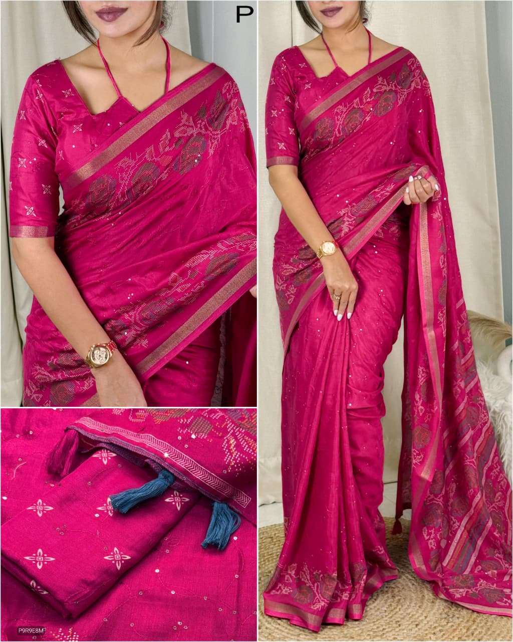 Kashmiri Printed Mul Cotton Saree with Zaal Thread Work & Jacquard Border