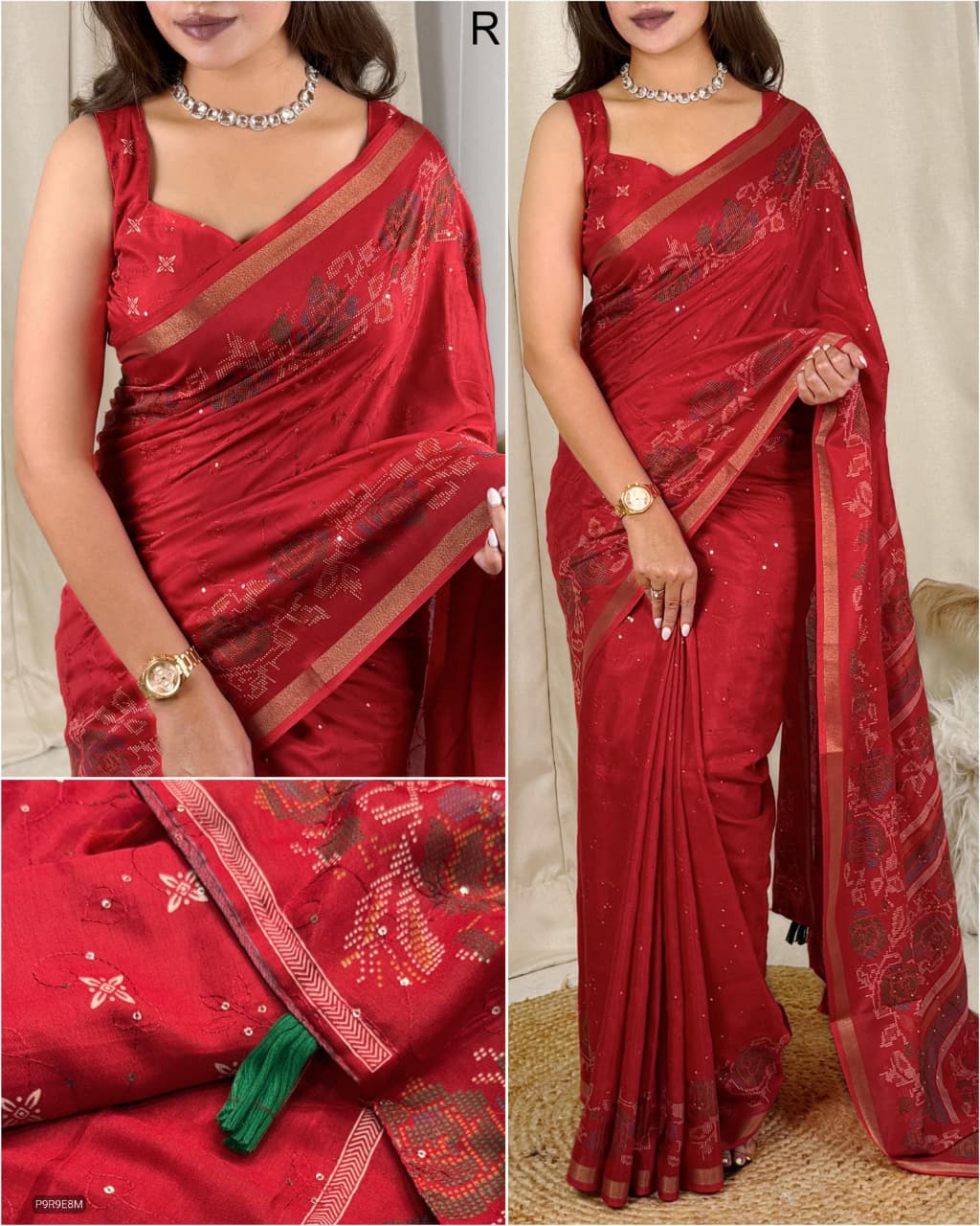 Kashmiri Printed Mul Cotton Saree with Zaal Thread Work & Jacquard Border