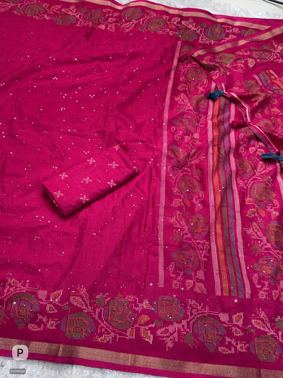 Kashmiri Printed Mul Cotton Saree with Zaal Thread Work & Jacquard Border