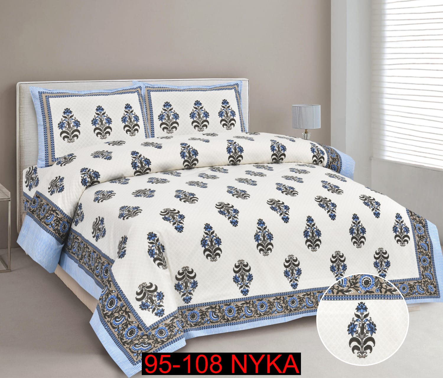 King Size Cotton-Viscose Blend Bedsheet Set with Zippered Pillow Covers (95x108 Inches)