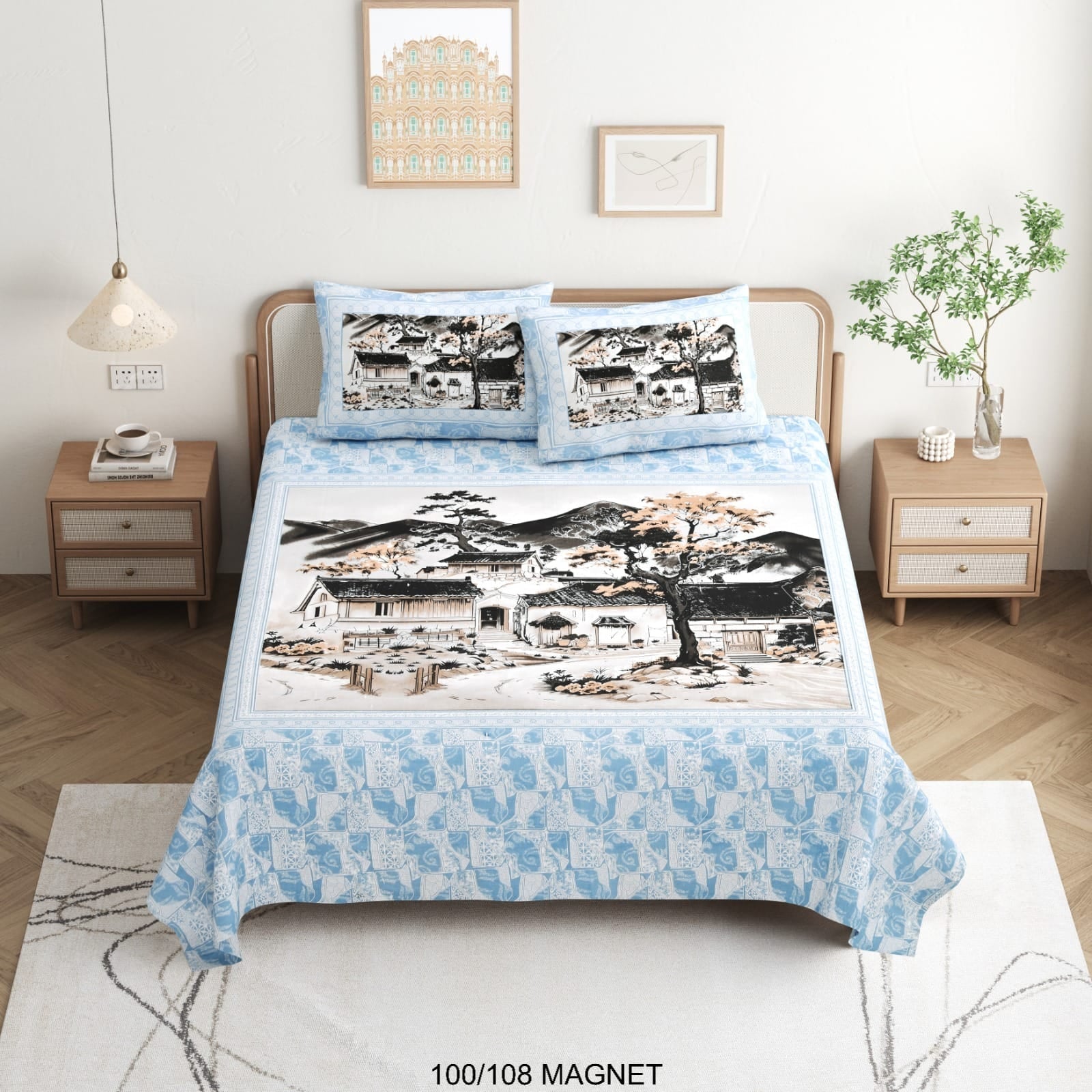 King Size Cotton Viscose Blend Bedsheet with 2 Pillow Covers (100 x 108 Inches)