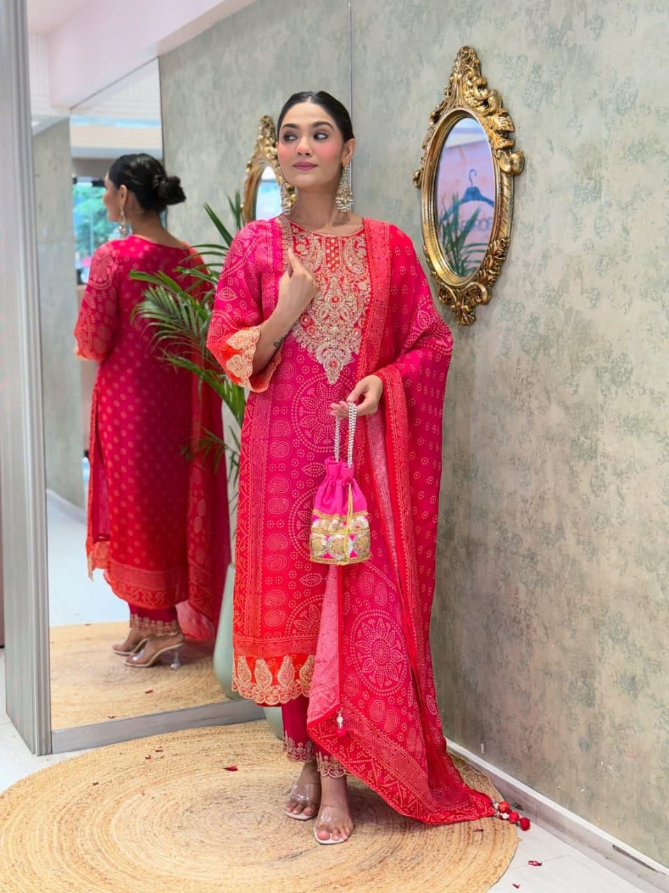 KitKat Silk 3 Piece Suit Set with Embroidery Neck & Dupatta