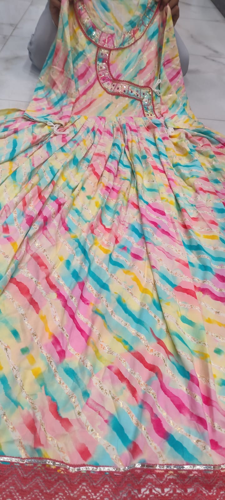 Lahariya Print Sequin & Mirror Work Muslin Suit Set with Chanderi Silk Dupatta