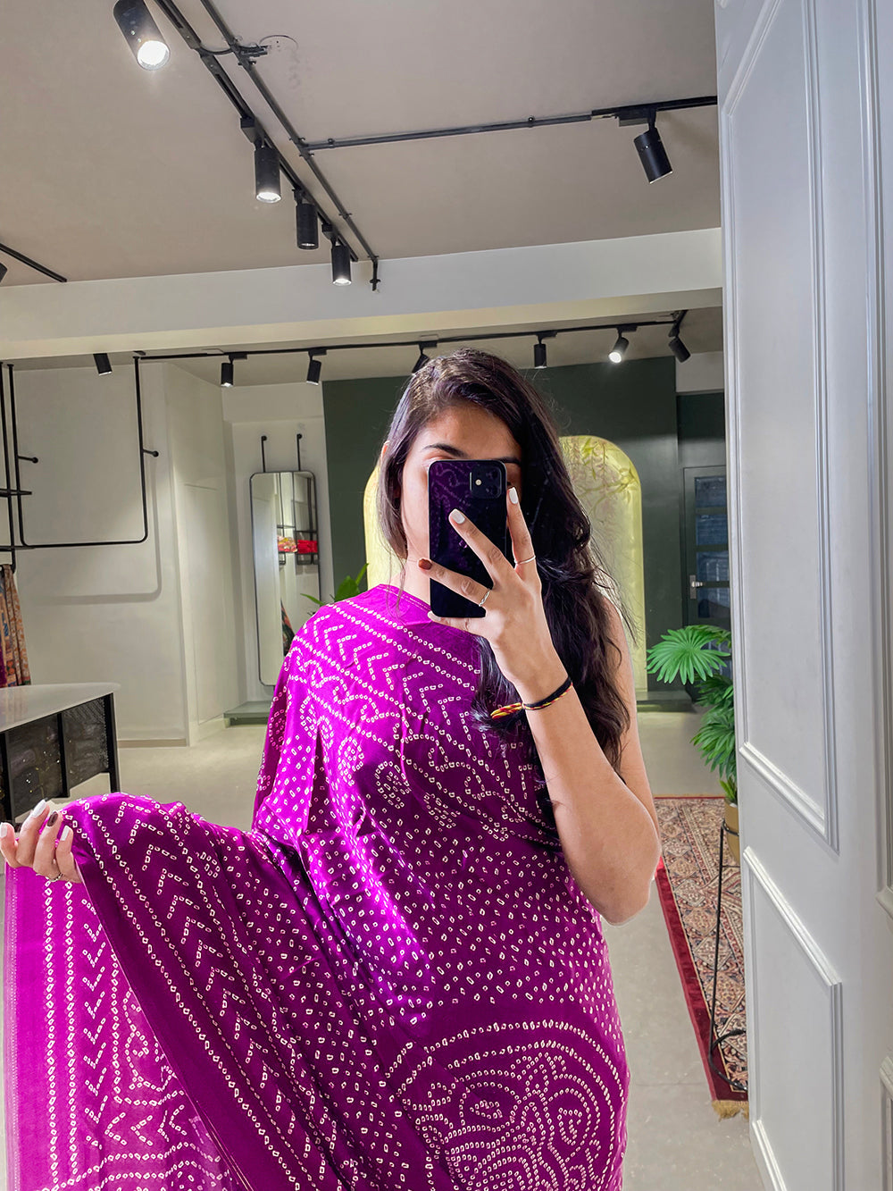 Wine Color Floral & Foil Work Gaji Silk Saree
